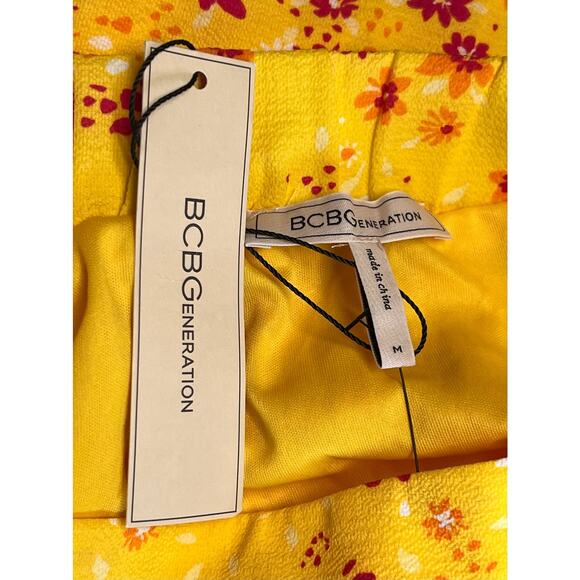 BCBGeneration Fit and Flare Elastic Waistband Midi Skirt Yellow Floral M NWT - Picture 13 of 13